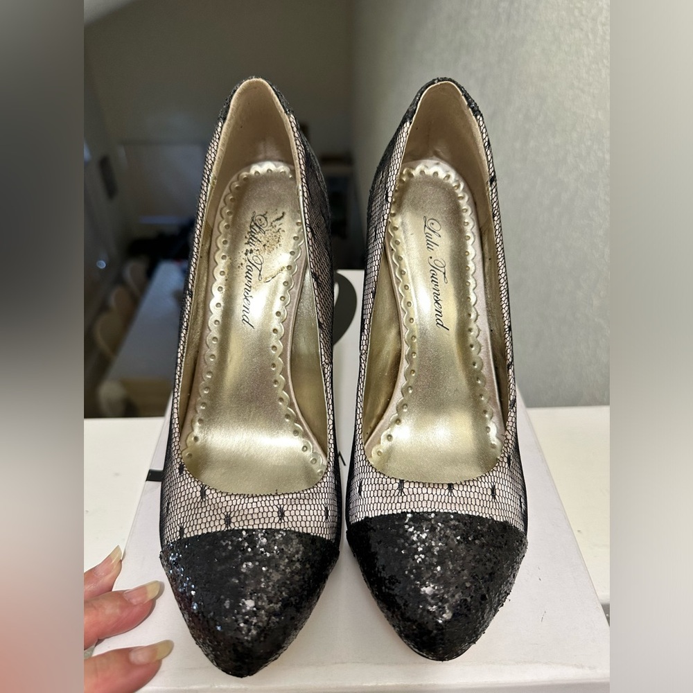 Lulu Townsend elegant black glitter and lace